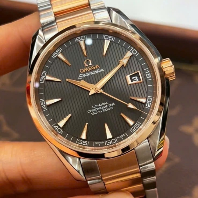 Omega AT 150M Co-Axial Demi Vàng 18k Dây kim loại - Mặt số đen 41.5mm 8