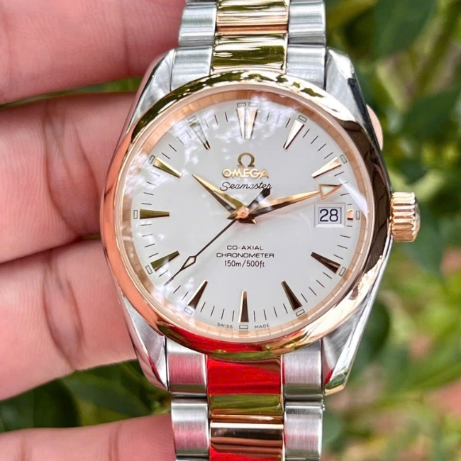 Omega Aqua Terra 150M Coaxial 36.2mm Demi vàng 18k dây kim loại 1
