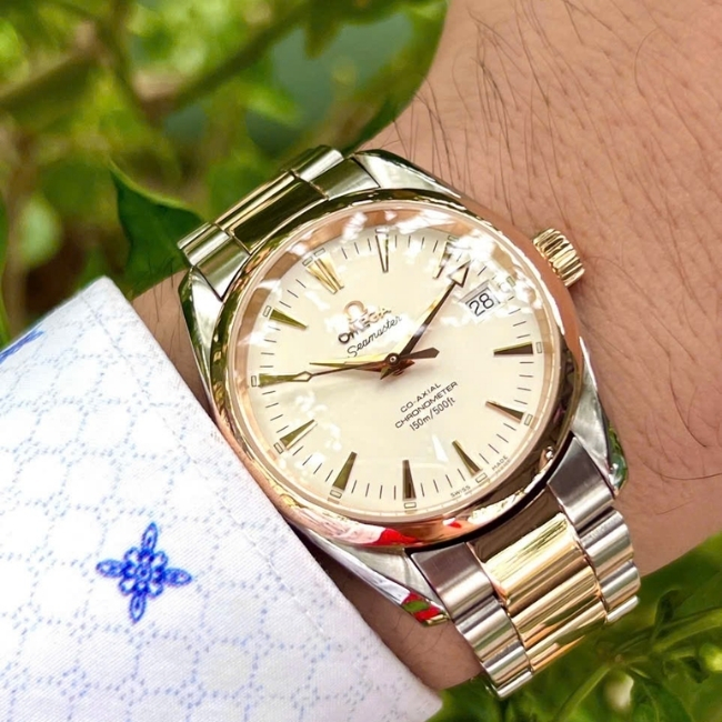 Omega Aqua Terra 150M Coaxial 36.2mm Demi vàng 18k dây kim loại 2