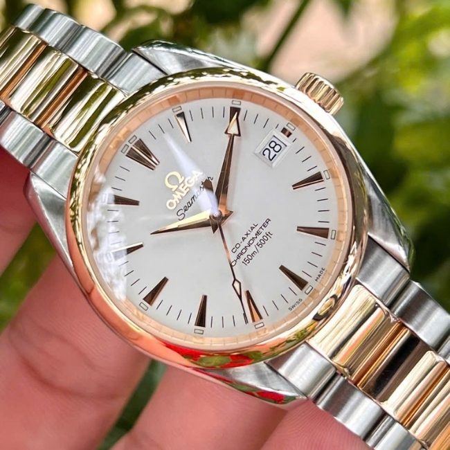 Omega Aqua Terra 150M Coaxial 36.2mm Demi vàng 18k dây kim loại 3