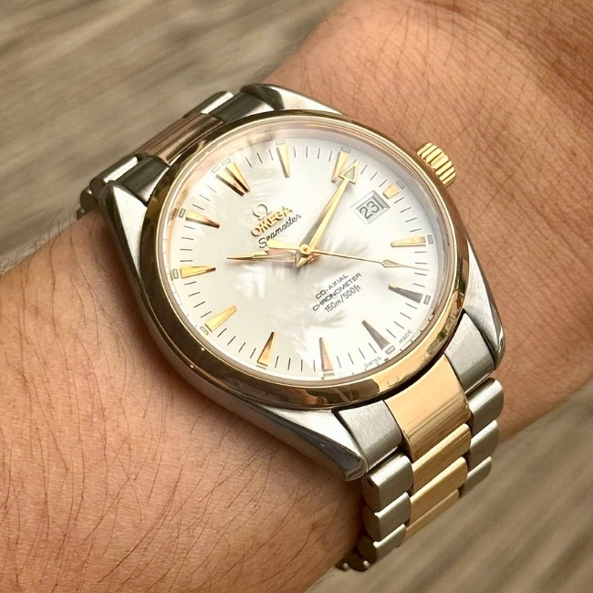 Omega Aqua Terra 150M Coaxial 39.2mm Demi hồng 18k dây kim loại 1