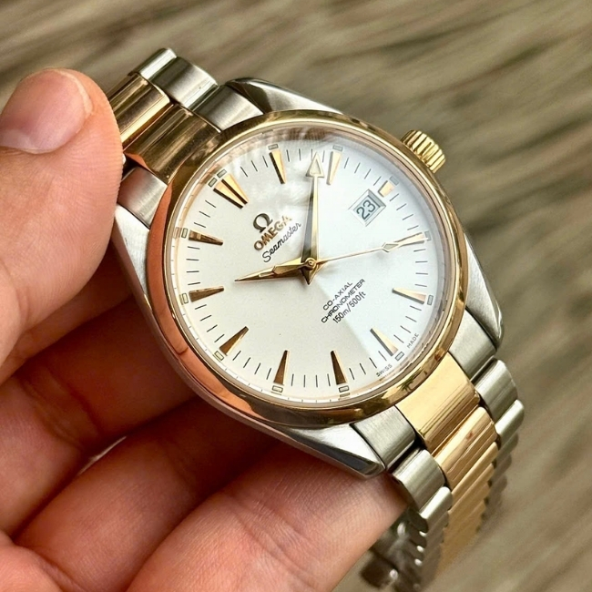 Omega Aqua Terra 150M Coaxial 39.2mm Demi hồng 18k dây kim loại 4