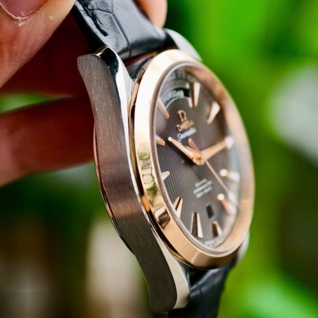 Omega Aqua Terra Daydate Bezel 18k - bản dây da - 41.5mm - Mặt số đen - Máy 8602 4