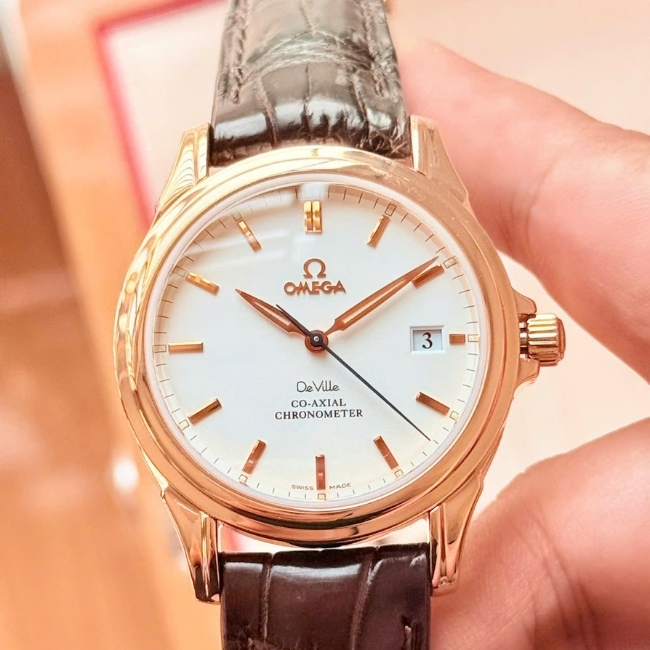 Omega DeVille Co-Axial Chronometer - bản 3 kim 1 lịch - vỏ vàng đúc - khoá gập 18k 38mm 2
