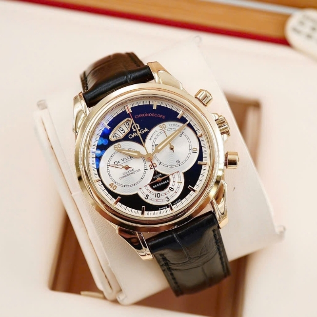 Omega Panda Chronograph 4657.50.31 De Ville Co-Axial 41mm Chronoscope 18k Yellow Gold Black 2