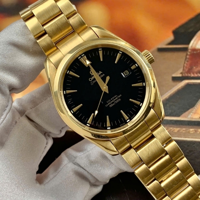 Omega Seamaster Aqua Terra - dây vỏ vàng đúc 18k - mặt đen 39.2mm 2103.50.00 Coaxial 1