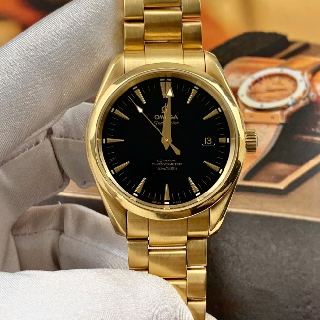 Omega Seamaster Aqua Terra - dây vỏ vàng đúc 18k - mặt đen 39.2mm 2103.50.00 Coaxial 2