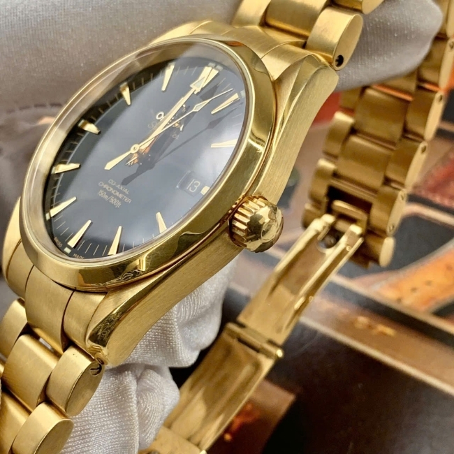Omega Seamaster Aqua Terra - dây vỏ vàng đúc 18k - mặt đen 39.2mm 2103.50.00 Coaxial 3