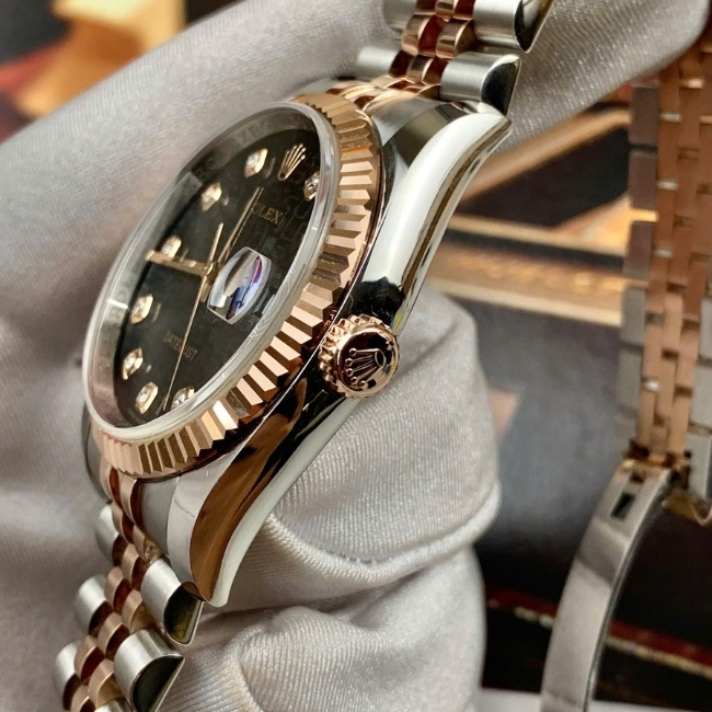 Rolex 116231 vi tính đen cọc hạt 36mm - demi vàng hồng 18k - Dây Jubilee 5