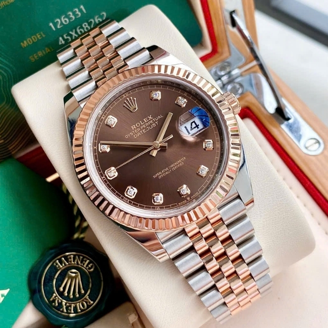 Rolex Datejust 126331 41mm Choco Jubilee Demi hồng 18k cọc Diamond 2