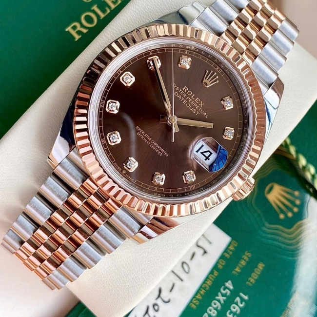 Rolex Datejust 126331 41mm Choco Jubilee Demi hồng 18k cọc Diamond 7