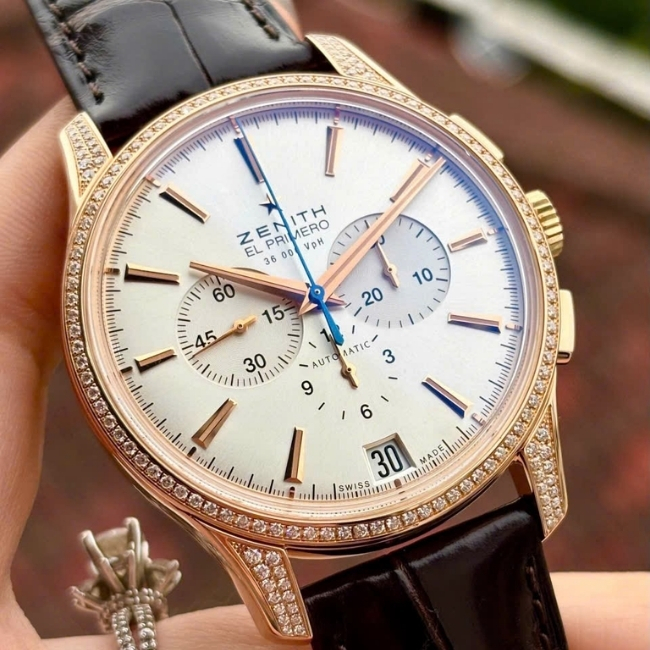 Zenith Captain Chronograph Vàng khối 18k 42mm Bezel Diamond- mặt trắng cọc vạch 1