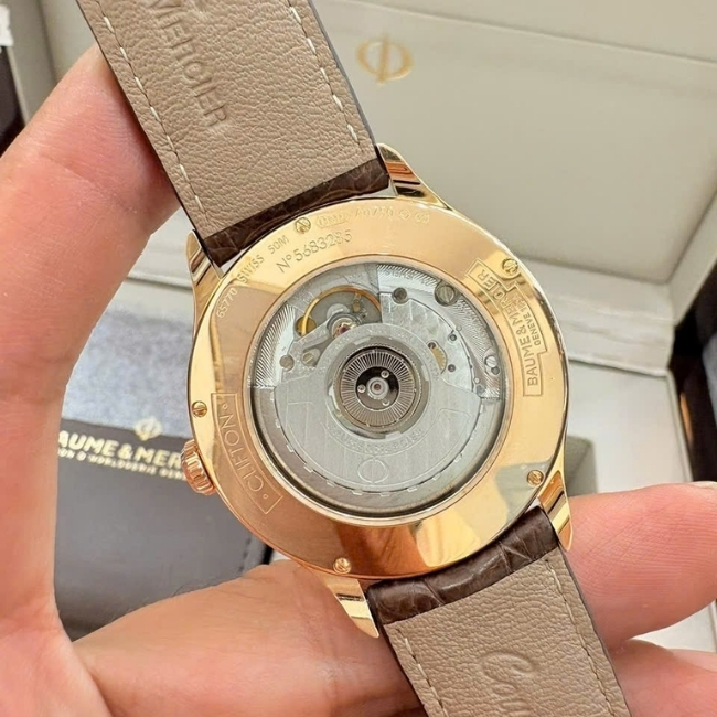 Baume Mercier Clifton Vàng đúc kim zin 39mm - Mặt trắng dây da Automatic 4
