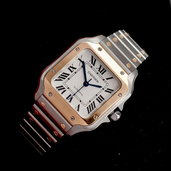 Cartier Santos De Cartier Medium Demi 18k dây kim loại - mặt trắng 1