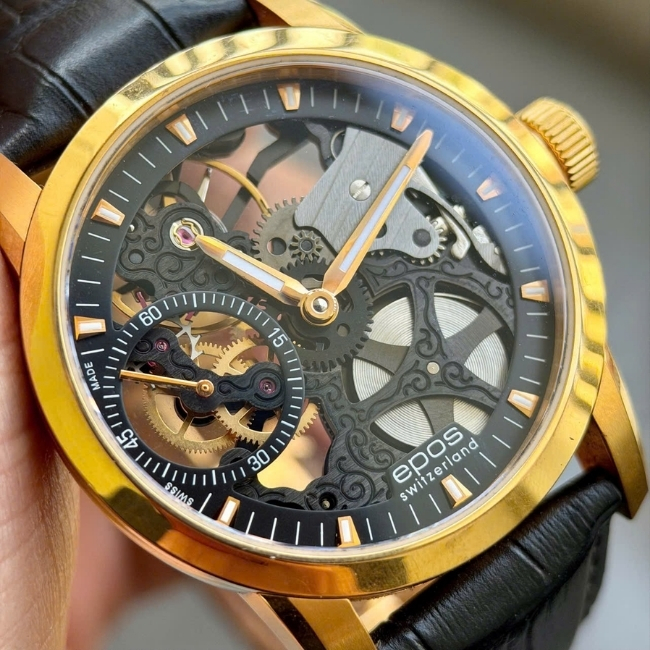 Epos Swiss Skeleton E-3424.189.24.15.25 - mặt đen vỏ vàng 42mm 7