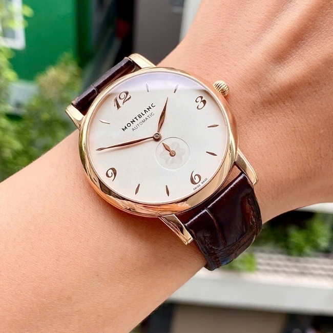 Montblanc Star Vàng đúc 18K 40mm - Kim rốn Auto - mặt trắng dây da 5