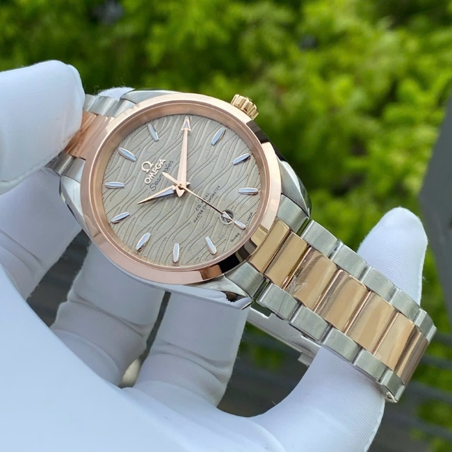 Omega Aqua Terra Dial xám mã não vân sóng lượn - Demi đúc 18k 38mm - Auto 8800 4