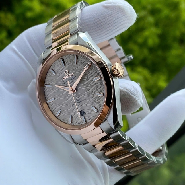 Omega Aqua Terra Dial xám mã não vân sóng lượn - Demi đúc 18k 38mm - Auto 8800 5