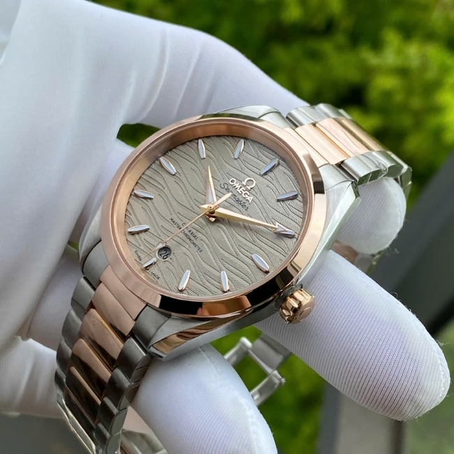 Omega Aqua Terra Dial xám mã não vân sóng lượn - Demi đúc 18k 38mm - Auto 8800 6