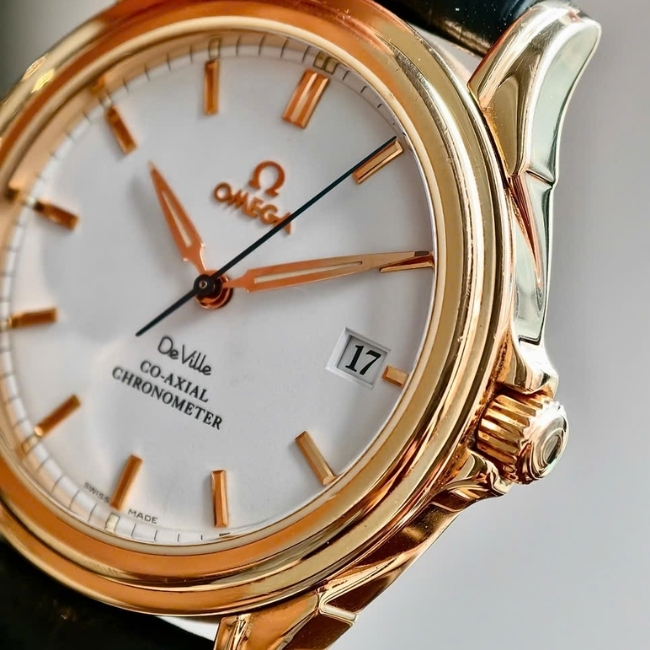 Omega DeVille Co-Axial Chronometer Vàng đúc 18k Rose Gold 38mm - mặt trắng dây da 4