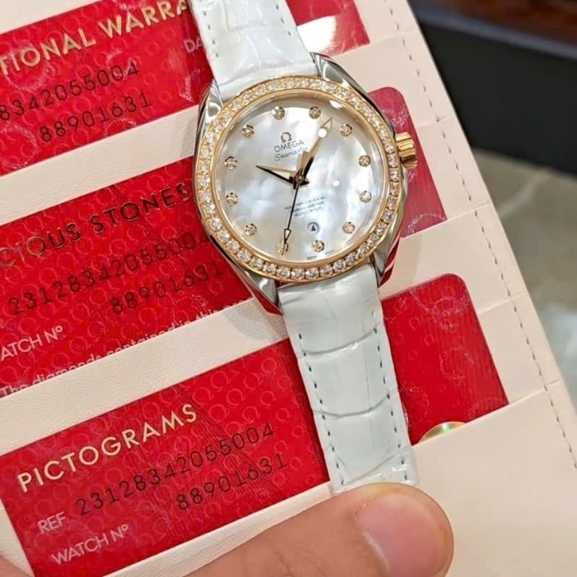 Omega Lady Niềng Vàng 18k Full Kim Cương Khảm Trai MOP 34mm Auto 8520 1