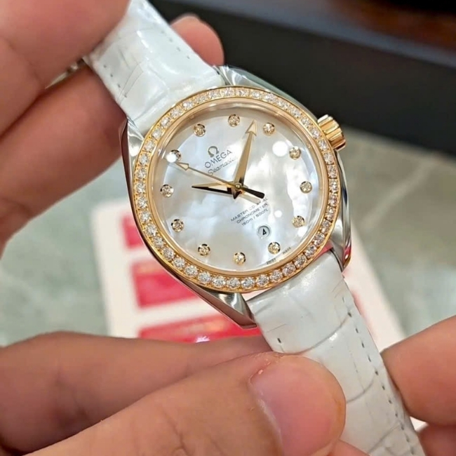 Omega Lady Niềng Vàng 18k Full Kim Cương Khảm Trai MOP 34mm Auto 8520 5