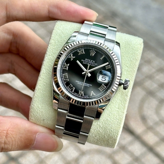 Rolex 116234 Datejust black Roman Dial Oyster seri random dây tóc xanh 1