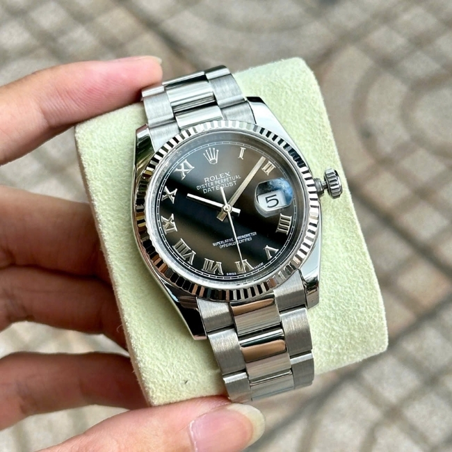 Rolex 116234 Datejust black Roman Dial Oyster seri random dây tóc xanh 2