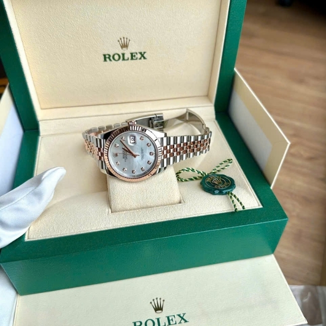 Rolex 126331 xà cừ trắng - demi hồng 18k - 41mm - cọc số kim cương Jubilee 1