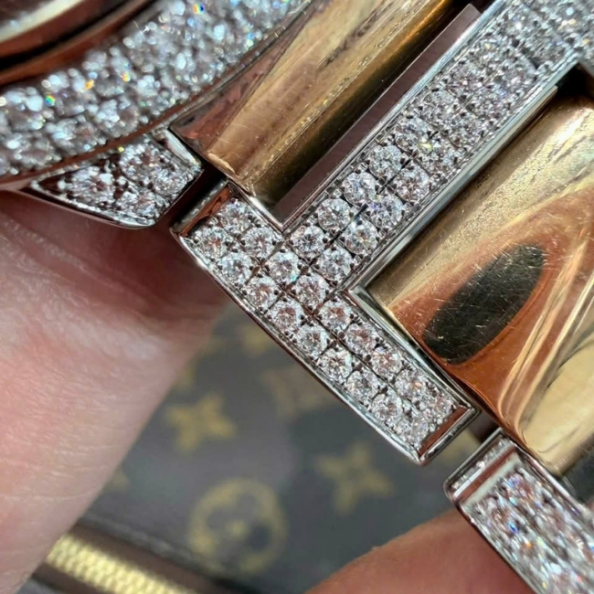 Cartier Ballon Bleu W6920032 custom Diamond - Dial brown - Demi vàng 18k Automatic 5