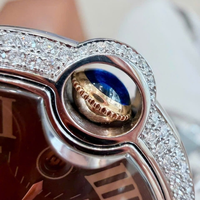 Cartier Ballon Bleu W6920032 custom Diamond - Dial brown - Demi vàng 18k Automatic 8