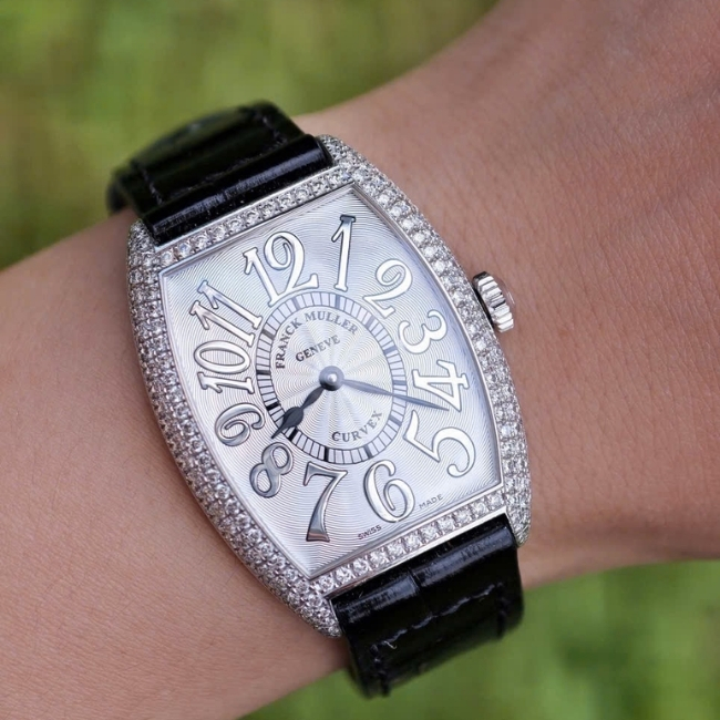 Franck Muller Cintre Curvex Quartz vàng trắng 18k - viền đính kim cương 7502 QZ D 1