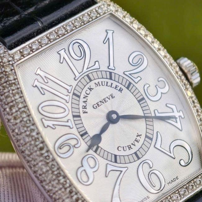 Franck Muller Cintre Curvex Quartz vàng trắng 18k - viền đính kim cương 7502 QZ D 7