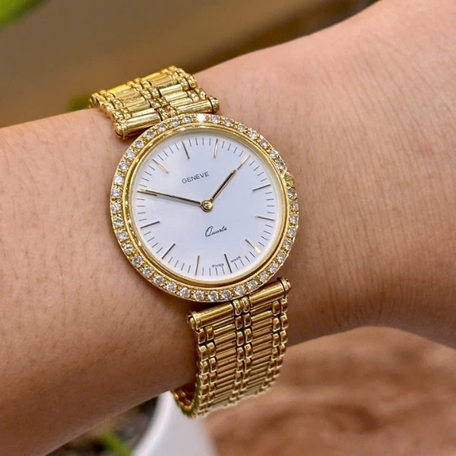 GENÈVE Quartz Vàng đúc 18k nguyên khối 30mm - Bezel Diamond - Bản 2 kim 5