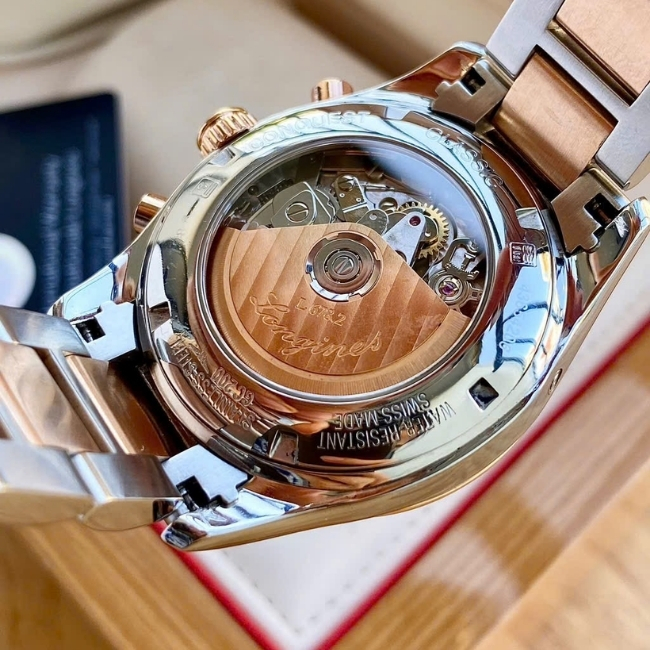 Longines Conquest Chronograph trăng sao full lịch - Black Dial - Demi hồng 18k 7