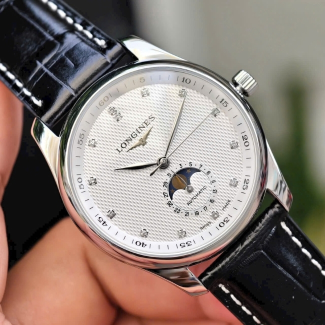 Longins Master Dial trắng 40m- Moonphase đính 13 viên kim cương 2