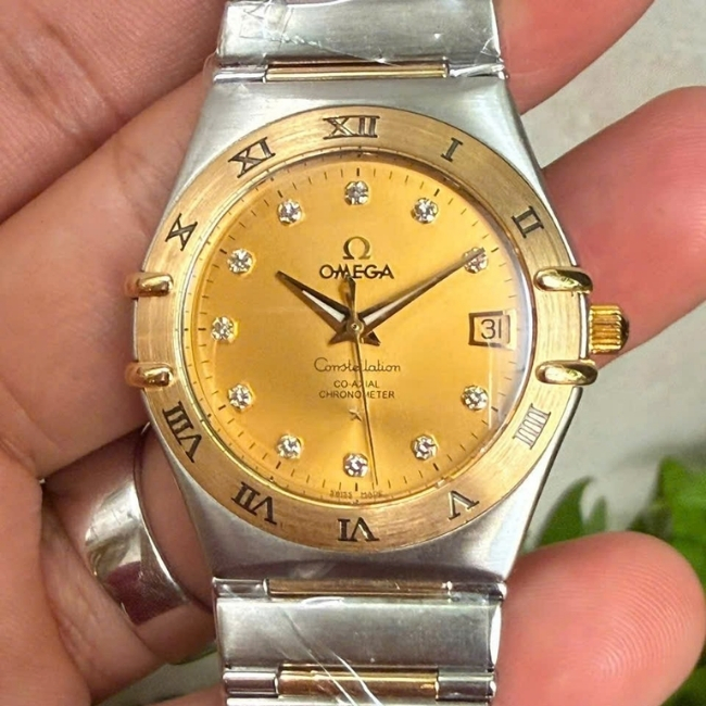 Omega Công tê - Demi 18k - mặt vàng - cọc kim cương 35.5mm - Bản kỷ niệm 160 năm 2