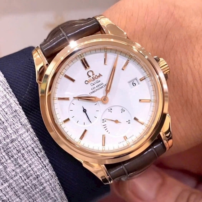 Omega DeVille Co-Axial 18k kim xăng báo cót - Vảy rồng dây da - bản khoá đôi đúc Au750 1