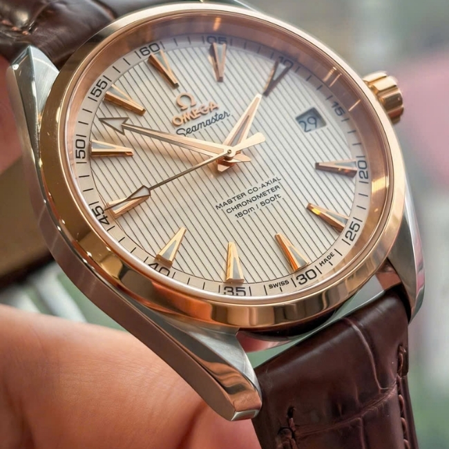 Omega Seamaster AT 41.5mm Bezel 18k - Dial trắng kẻ sọc 4