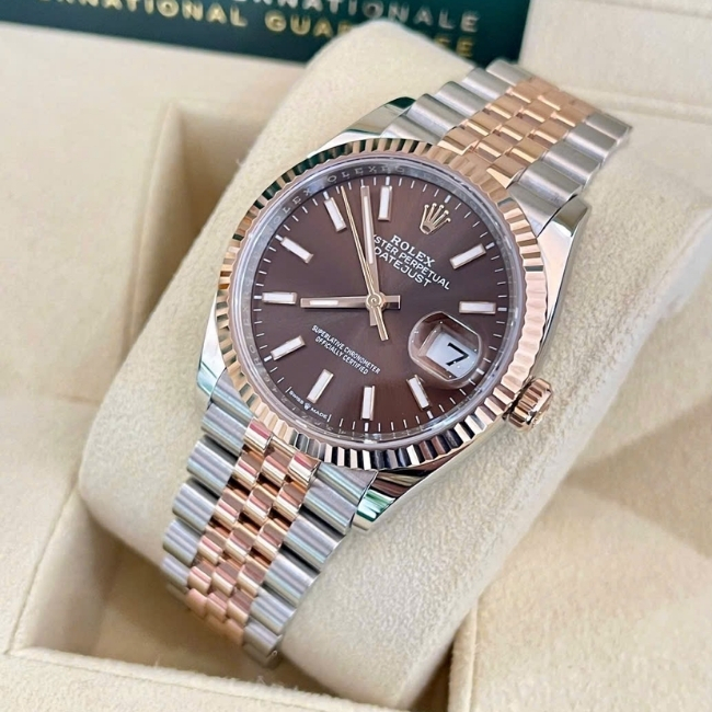 Rolex 126231 choco 36mm cọc Index - Demi vàng hồng 18k 2