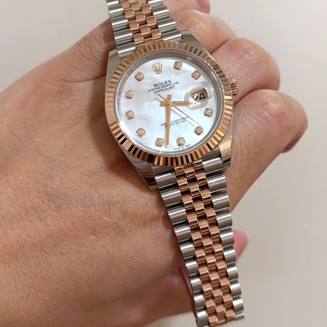 Rolex 126331 MOP 41mm - xà cừ trắng - cọc kim - Demi vàng hồng 18k 1
