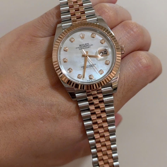 Rolex 126331 MOP 41mm - xà cừ trắng - cọc kim - Demi vàng hồng 18k 2