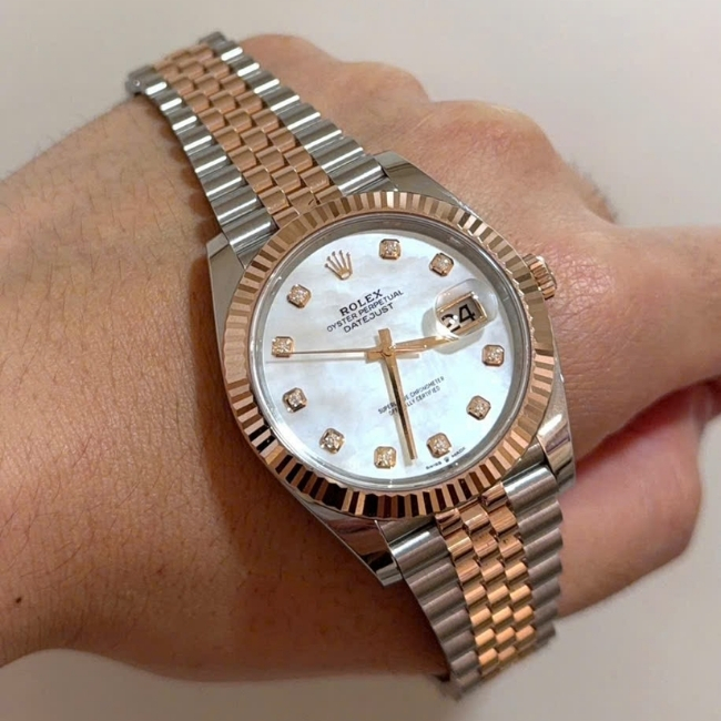 Rolex 126331 MOP 41mm - xà cừ trắng - cọc kim - Demi vàng hồng 18k 3