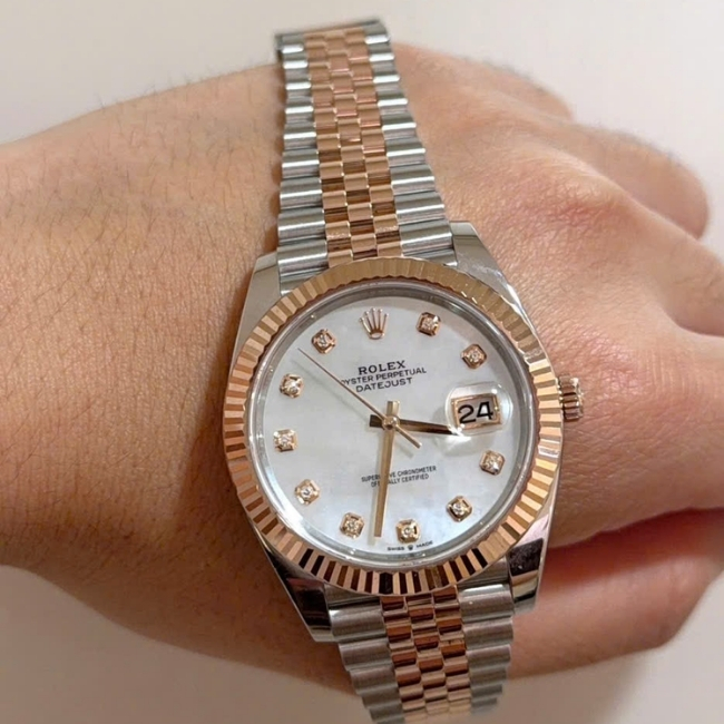 Rolex 126331 MOP 41mm - xà cừ trắng - cọc kim - Demi vàng hồng 18k 4