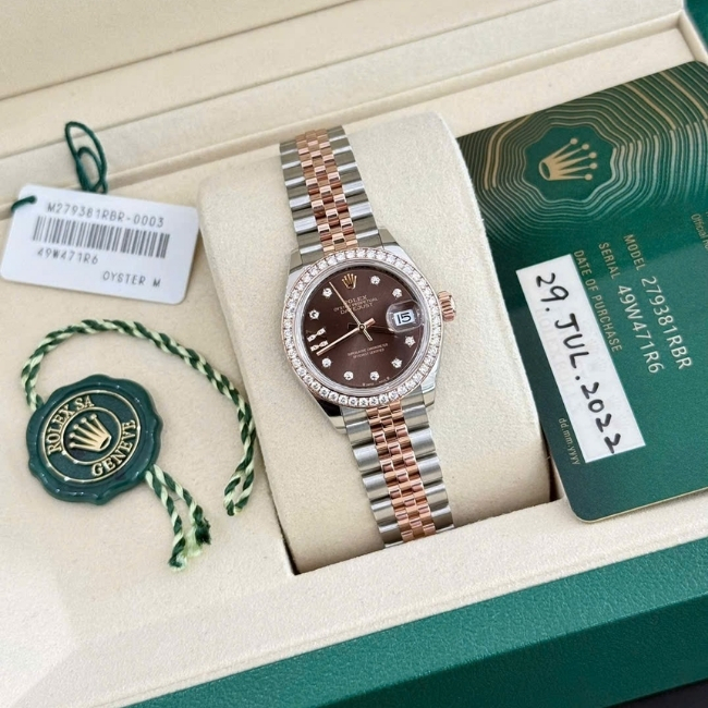 Rolex 279381RBR 28mm chocolate - cọc kim sao - Demi vàng hồng 18k Jubilee 2