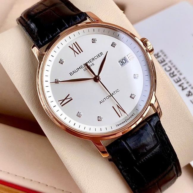 Baume Mercier Classima Clifton 18k Rose Gold 39mm cọc số kim cương Automatic 6