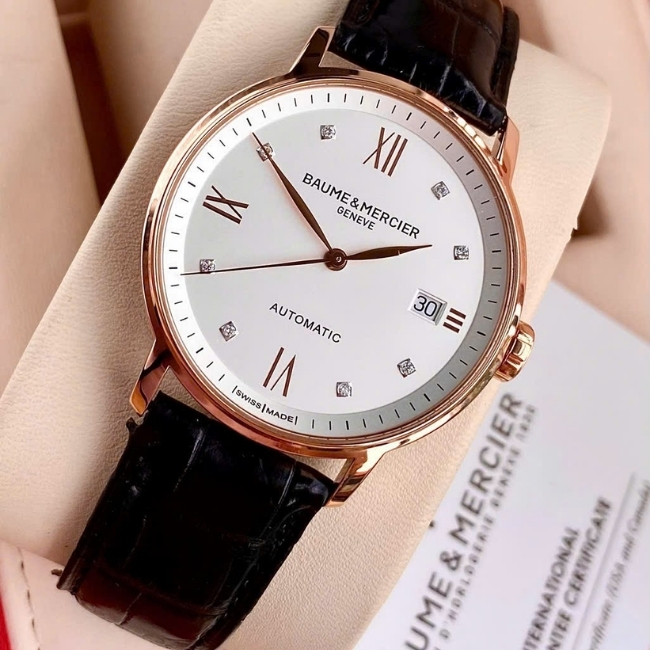 Baume Mercier Classima Clifton 18k Rose Gold 39mm cọc số kim cương Automatic 8