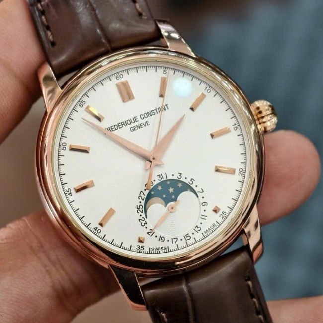 Frederique Constant FC715 trăng sao cạy đáy 40.5mm - Dial White - bọc vàng hồng 1