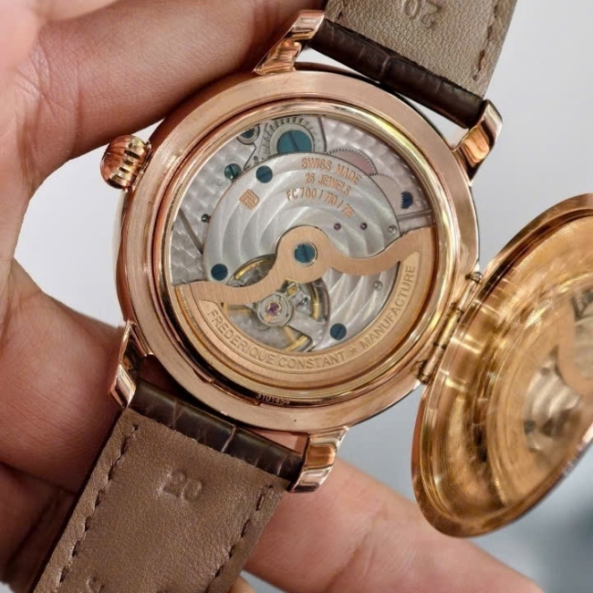 Frederique Constant FC715 trăng sao cạy đáy 40.5mm - Dial White - bọc vàng hồng 7