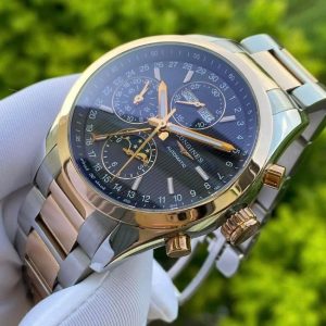 Longines Conquest lịch tuần trăng - Triple Date Calendar Black Dial - Demi hồng 18k 42mm 1